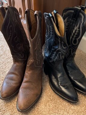 LOT OF 2 Vintage Tony Lama Cowboy Boots Mens 11.5B Black & Brown